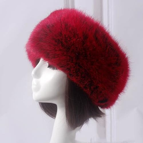 Damen Fellmütze Pelzmütze,Wintermütze Damenmütze Kunstfell Kunstpelz Mütze Klassische russische Kosakenmütze Faux Fuchs Warm Wintermütze Weich Pelz mütze für Reisen, Skifahren, Wandern,Rot