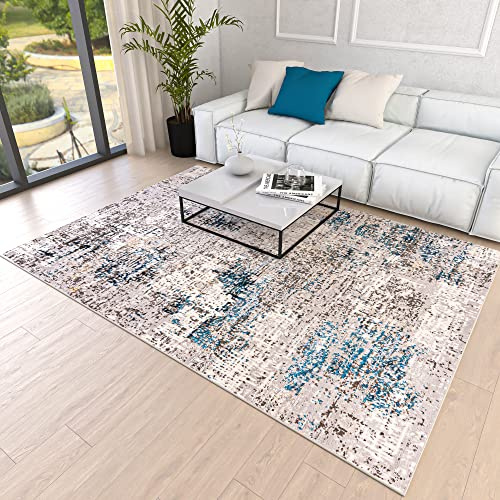 Mazovia Teppich Wohnzimmer 140x200cm Anthrazit Blau Abstrakt Weich Kurzflor | Teppich für Schlafzimmer Esszimmer Büro Pflegeleicht Fußbodenheizungsgeeignet Reinigungsmittelbeständig Synthetisch Modern