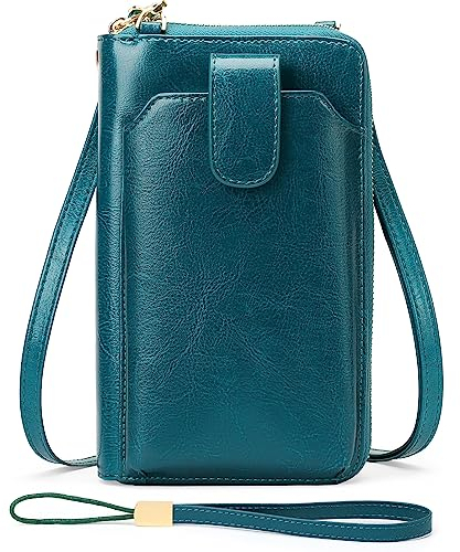 SENDEFN Handy Umhängetasche Leder Handytasche zum Umhängen RFID Schutz Geldbörse Damen Brieftasche mit Kartenfächer und Verstellbarem Schultergurt kleine Crossbody Tasche für Handy unter 6,5 Zoll