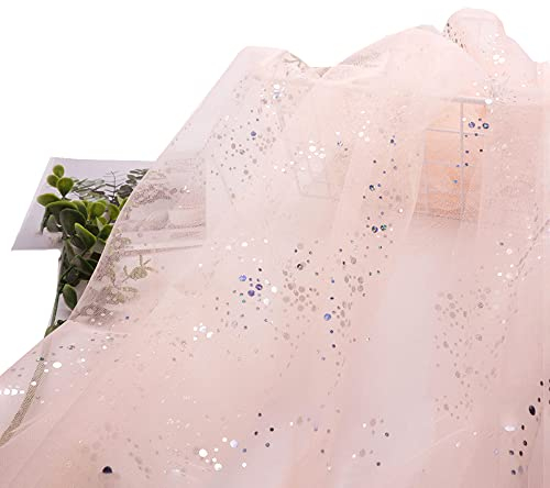 Wambere 160cm x 3m Tüll Stoff,Glitzer Tüll Dekostoff mit kleine Pailletten Dekostoff Tüll Stoff für Hochzeit Party Bankett Deko Handwerk Hochzeit Tischedeko Geschenk Bogen Dekostoff,Champagner
