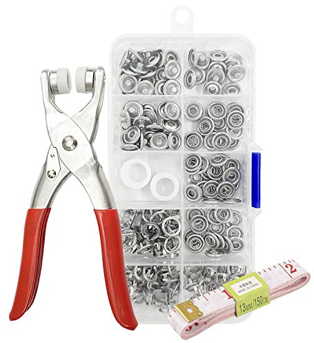 Lot de 200 boucles à pression à cinq griffes avec pince en métal, cercle blanc et ruban à mesurer, kit d'outils d'installation de boucles d'ongles sans couture pour vêtements DIY