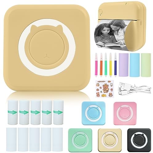 ZAKVOP mini drucker für Smartphone, mini Tragbare Fotodrucker, mini Pocket Printer, Bluetooth thermodrucker für iOS und Android, Aufkleber drucker für Journal, Notizen, Liste, Memo - Gelb