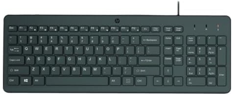 HP 150 Teclado QWERTY Español con Cable - (Indicadores LED, Puerto USB-A, 12 Teclas de Atajos, Windows 10, Windows 11) Color Negro