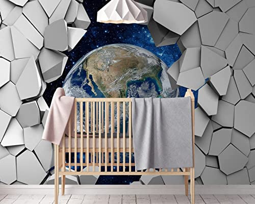 Fototapete 3D Effekt Erde Universum Tapeten 3D Effekt Vliestapete Wohnzimmer Schlafzimmer Wandbilder Wanddeko