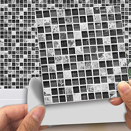 Fliesenaufkleber Mosaik Schwarz Grau Küchenrückwand,Wasserdicht Ölfest Klebefliesen Küche Fliesenaufkleber Bad,Fliesenfolie 3D Wandpaneele Selbstklebend 10 PC(30x30cm)