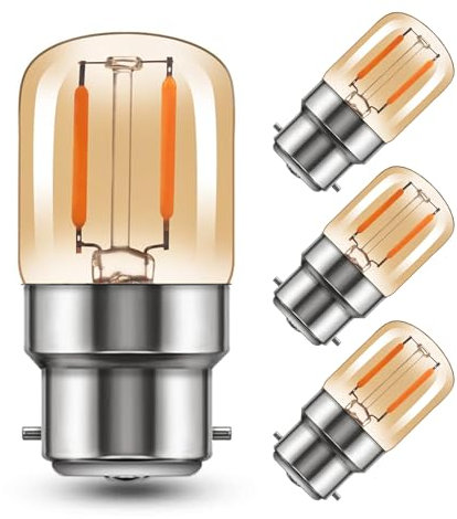 EASYIVY B22 Pygmy Bayonet LED Light Bulbs, 2W Bayonet Cap BC LED Night Light Bulb 15W Pygmy Bulb Replacement 240V, 2700K Warm White Amber Bayonet Sewing Machine Bulb/Appliance Lamps, 4-Pack