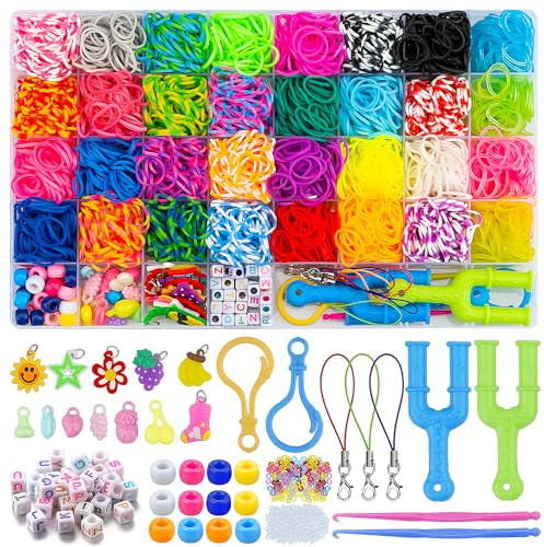Folaein Loom Band Kit,Colorful Rubber Loom Bands Kits for Girls and Boys 32 Colors Loom 2700 Rubber Bands for DIY Refill Bracelet Making Craft Kits, Xmas Birthday for Kids