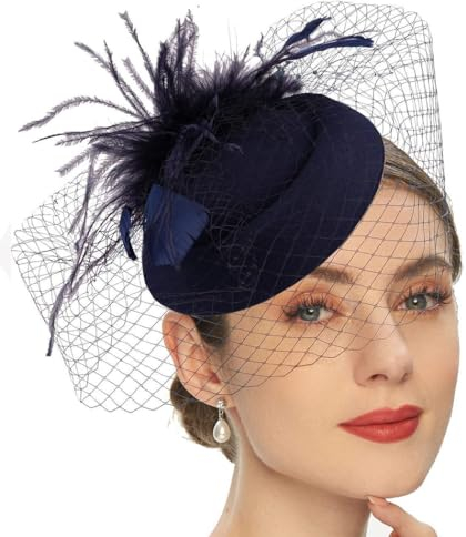 Jovono 20er Jahre Blume Feder Stirnband Spitze Schleier Fascinator Hut Braut Cocktail Tee Party Kopfschmuck für Frauen (Schwarz)