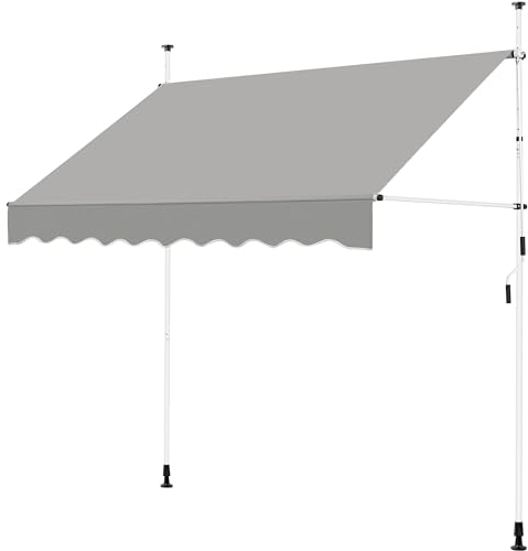 Yaheetech Klemmmarkise 250cm Breit, Balkonmarkise mit Handkurbel ohne Bohren, UV-beständig & Höhenverstellbar (210-300cm) Markise, Wasserabweisend & Sonnenschutz Markise Balkon, Hellgrau