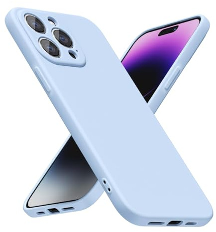 LoeoeL for iPhone 14 Pro Max Phone Case Silicone, Minimalist Ultra Thin Slim Soft Rubber Gel Solid Color Matte TPU Cute Case for Women Men, Girly Plain Aesthetic Design & Camera Cover, Light Blue
