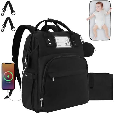 SHILIPAIJC Baby Wickeltasche Rucksack, Große Kapazität Wickelrucksack mit Tragbarer Wickelauflage, Multifunktional Wasserdicht Babytasche für Mama und Papa (Schwarz)