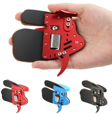 SHARROW Bogenschießen Fingertab aus Aluminium Platte Echtes Leder Fingerschutz Handschutz Einstellbare Schießhandschuhe Schutzausrüstung Finger Tab für Recurve Bogen (Schwarz+Schwarz, XL)