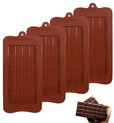 Molde Tableta Chocolate, 4 Piezas Molde Chocolate Antiadherente Moldes de Silicona para Chocolat Moldes para Chocolate Reutilizable para DIY Barra de Chocolate Cubitos Hielo