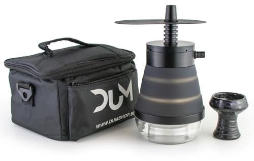 Chicha de Voyage DUM Accordion Portable avec Vase en Silicone Pliable, Foyer en Céramique, LED Multicolore, Tuyau Soft Touch et Sac de Transport (Noir)
