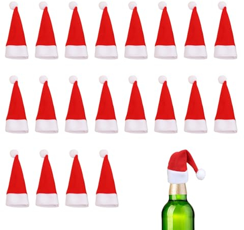 20 Stück Mini Weihnachtsmütze,Nikolausmütze Klein,Kleine Weihnachtsmützen,Basteln Filz Weihnachten Besteckhalter Hats,für Eier SüßIgkeit Flaschen Deko Schneemann Dekoration Geschenk Dekoration (A)