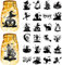 CREATCABIN 24 Stück Halloween Silhouetten Aufkleber Einmachgläser Ausschnitte Abziehbilder Schloss Hexe Aufklebbares Scrapbook Wasserdichtes PVC Laternenglas Dekoration Für Fenster Milchglas 9x10cm