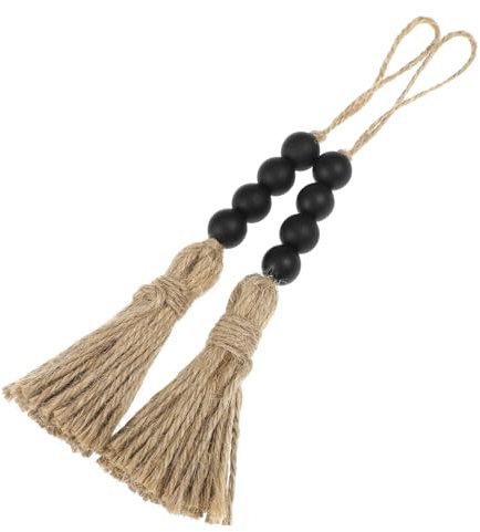 Amosfun 2 Pcs Decorative Pendant Rope Tassels Decor Tassels Farmhouse Bead Beads Door Hanger Home Bead Wall Hanging Decoration Hanging Bead Large Tassels Rustic Decor Macrame Black Wooden