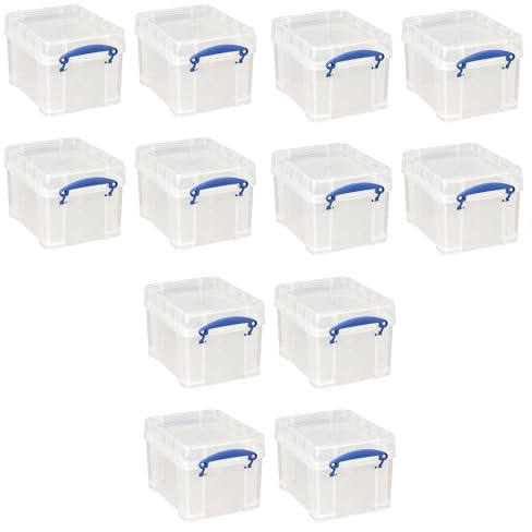 Really Useful Box Aufbewahrungsbehälter aus Kunststoff mit Schnappdeckel, 3 Liter, für Musikaufbewahrung, Büro und allgemeine Organisation zu Hause, 12 Stück, transparent