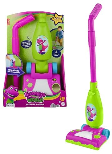 Mattel Barney’s World Toddler Toy Clean Up Vacuum Electronic Push Along, Lights Music & Games for Preschool Kids Ages 2+ Years, HYH03