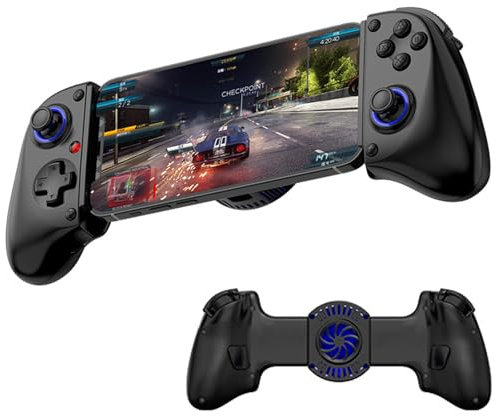 AARONMEI Controller di gioco retrattile wireless per Switch/iOS/Android/PC/Tablet, Gamepad wireless con joystick effetto Hall/trigger Hall, con turbo/giroscopio a 6 assi/vibrazione (Nero con ventola)