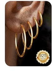 Chriscoco 4 Paar Creolen Silber 925 Creolen Gold Hypoallergene Ohrringe Creolen 14K Vergoldete Ohrringe Damen Ohrringe Gold Creolen Leichte Ohrringe Silber 925 Creolen 14/20/30/40MM