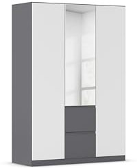 Rauch Möbel Bristol, Drehtürenschrank, Schrank, Garderobe, 3-türig, mit Spiegel, 2 Schubladen in Grau metallic, Farbe Grau metallic/Weiß, Schwarz, Push-to-Open, 136x197x54cm
