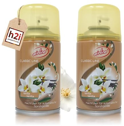 h2i Classic Line Duftspray | Vanille | 2 Stück | 250 ml | Geruchsneutralisierer Lufterfrischer Raumduftspray Duftsprüher Raumduft-Nachfüller für automatische Duftspender