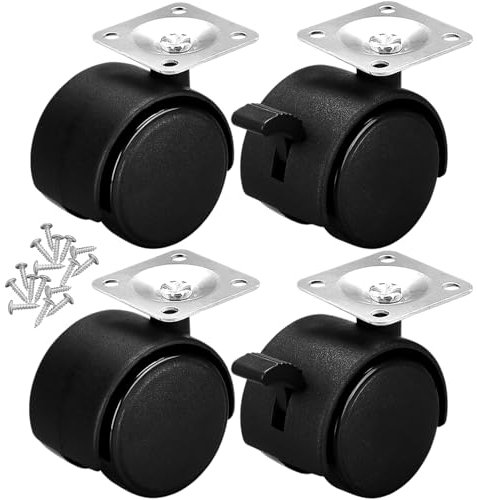 Xpieoyrm Klein Lenkrollen für Möbel, 4 Stück Möbelrollen 50mm, 2 Rollen mit Bremse, 2 ohne Bremse, Transportrollen für innen und außen, 360° Drehbar Lenkrollen für Blumenständer,Babybay,Couchtisch