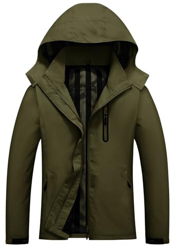 Vijamiy Regenjacke Damen Wasserdicht Windbreaks Leichter Mantel mit Abnehmbarer Kapuze Softshelljacke Atmungsaktives Mesh Futter Outdoorjacke Wandern(Armeegrün,L)