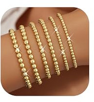 Chriscoco 5-6 Stück Armband Damen Gold Silber, 14 Karat Vergoldet Armbänder Gold Schmuck Perlenarmband Stack Set Elastisches Verstellbare Armband Set Goldschmuck für Damen Mädchen,6PCS-G