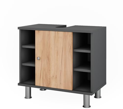 Vicco Waschbeckenunterschrank Goldkraft Eiche/Anthrazit Fynn 60x54x32 cm - Unterschrank für das Badezimmer, Praktische Ablage für Handtücher, Putzmittel & Pflegeprodukte