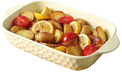 ASZHQUXIUAS Plat de Cuisson rectangulaire en Porcelaine et céramique avec poignées - Passe au Four et au Micro-Ondes