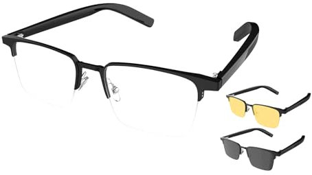 Smart Wireless Sunglasses Intelligente Audio Polarisierte Sonnenbrille für Herren Damen Blaulichtfilter Brille mit Mikrofon Lautsprecher Magnetische Clip-on Brillengläser 2 Pack Open Ear Kopfhörer