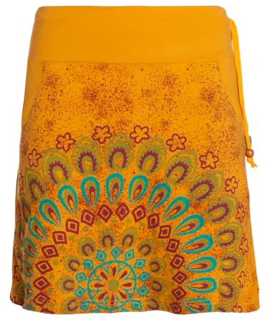Vishes Alternative Bekleidung - Damen Mini-Rock Baumwolle Blumen-Muster extra breiter Bund mit Kordel-Zug und Taschen