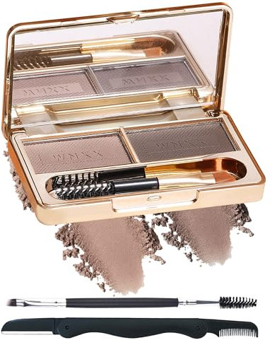 Eyebrow Powder Kit Waterproof,2 Couleurs Eyebrow Powder Palette,à Sourcils Longue Tenue Sourcil Maquillage Poudre Palette a Sourcils,Résultat Naturel Facile à colorer, Avec Pinceau,Rasoir-03