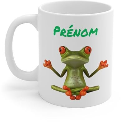 Teecustom Mug Grenouille Zen Personnalisable Prénom – Tasse Drôle Yoga 325ml Idée cadeau Zen pour enfant et adulte