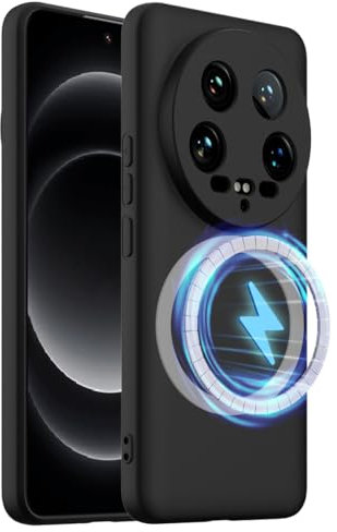 BRAND SET Magnetic Silicone Case for Xiaomi 14 Ultra Compatible with All Mag-Safe Accessories - Built-in Magnets, Soft Grip Silicone for Xiaomi 14 Ultra Phone Cover (Black)