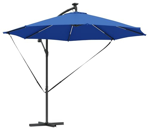 vidaXL Auskragender Bananenschirm Azurblau 294 x 294 x 248 cm, Verstellbarer Sonnenschirm, Moderne Solar-Schattenspender, wetterfester Outdoor-Baldachin für Balkon und Garten