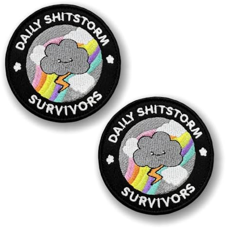 DAILY SHITSTORM SURVIVORS'Abzeichen Hook und Loop Patches,2 Stück Dunkle Wolken Regenbogen Morale Patche für Taktische Kleidung Jeans Weste Uniformen Jacke Rucksäcke Baseballkappe