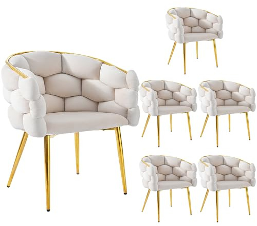 Goldicoo Lot de 6 chaises de salle à manger en velours de luxe avec pieds en fer plaqué or, ergonomiques, 44 x 41 x 74 cm