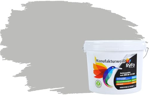 RyFo Colors Bunte Wandfarbe Manufakturweiß Perlgrau 3l - weitere Grau Farbtöne und Größen erhältlich, Deckkraft Klasse 1, Nassabrieb Klasse 1