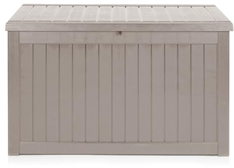 Alfresia 870L Garden Cushion Storage Box – Wood Effect Outdoor Storage Box with Easy Lift Lid