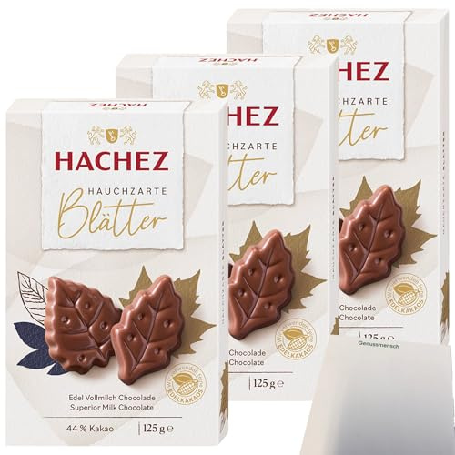 usy Bundle für Hachez Schokolade Hauchzarte Blätter Edel Vollmilch 3er Pack (3x125g Packung) + usy Block