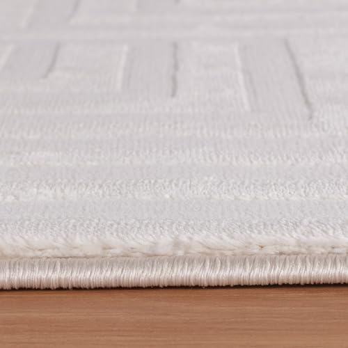 KADIMA DESIGN Moderner Teppich Skulpturales 3D-Muster Pflegeleicht Zeitlos Waschbar Strapazierfähig Robust Creme 140x200 cm Esszimmer Wohnzimmer Fußbodenheizung geeignet Oeko-TEX | ILLER