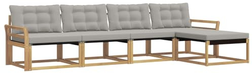 vidaXL Outdoor-Sofagarnitur mit Kissen 5 pcs Weiß und Hellgrau, Garten, moderner, langlebiger Outdoor-Sofa, Sessel-Ecke, Lounge-Möbel, Terrasse Set