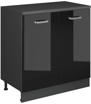 Vicco Erweiterungsschrank Rion, Schwarz Hochglanz/Anthrazit, 80 x 46 cm ohne Schräge mit 2 Türen, kombinierbar mit Rion Dachschrägenschränken und Schrankmodulen