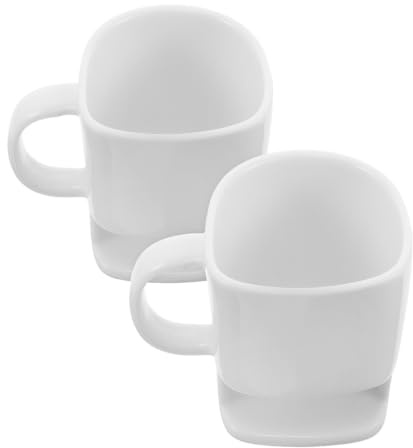 VICASKY Tasses à Café avec Porte-biscuits Intégré 225ml Lot de 2 en Céramique Blanche Texture Lisse, Design Moderne et Fonctionnel pour Maison et Fêtes