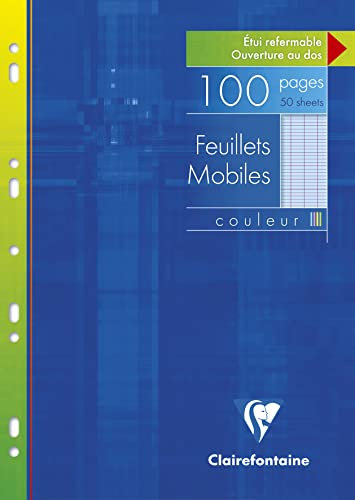 Clairefontaine 1741C Un Étui de Feuillets Mobiles Perforés Bleus- A4 21x29,7 cm - 100 Pages Grands Carreaux - Papier Blanc 90 g - Étui Réutilisable