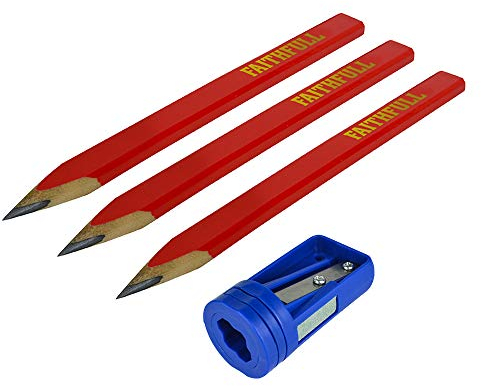 Faithfull - Tischler Bleistifte Red Pack 3 + Sharp Card - FAICPSHARP, 3 Count (Pack of 1)