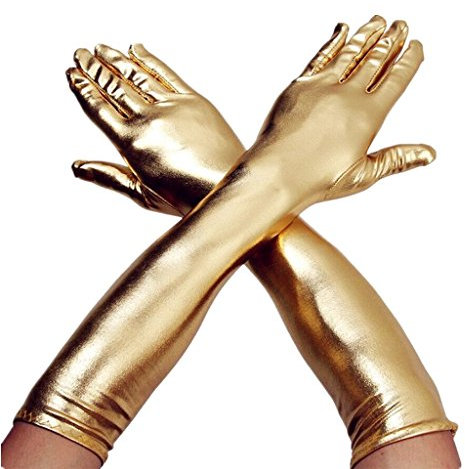 DreamHigh Damen Fingerhandschuhe, 43,2 cm lang, metallisch, Satin - Gold - Einheitsgröße